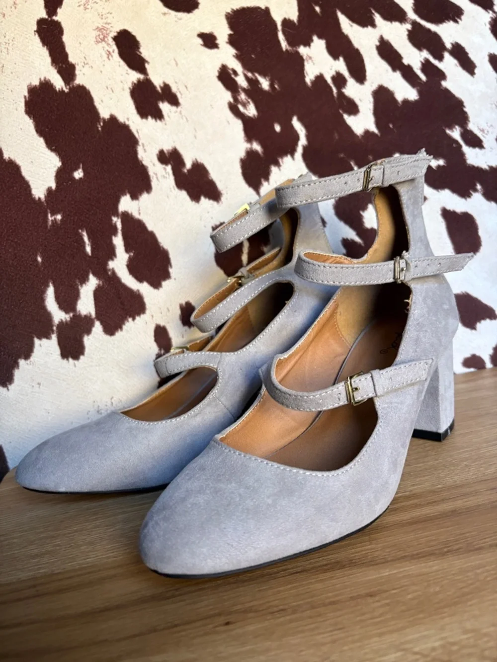 Qupid Light Gray Suede Mary Jane Style 2.5